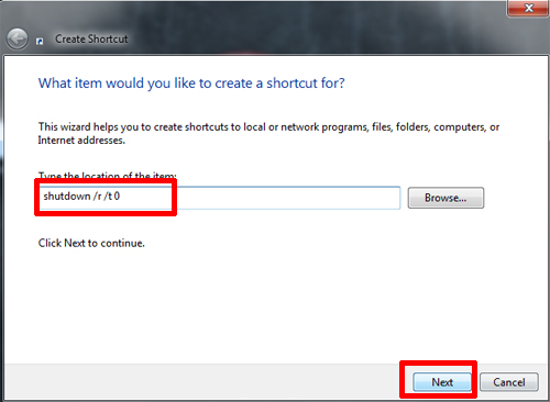 Create Shortcut Text Box Windows 7