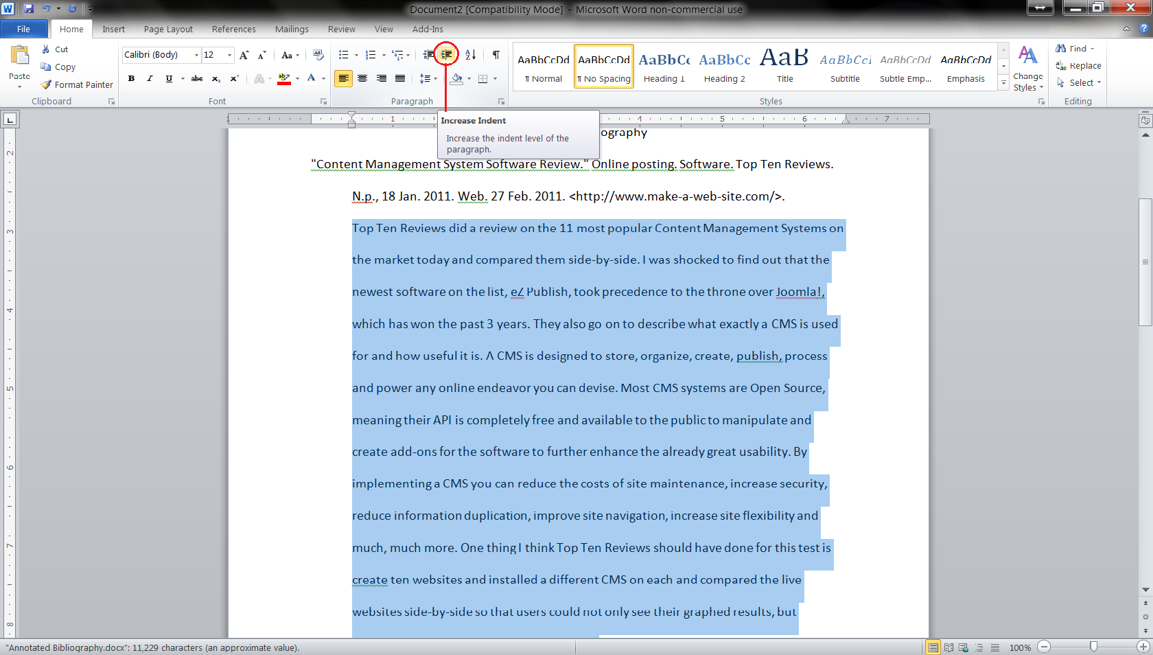 Proper apa format for an annotated bibliography