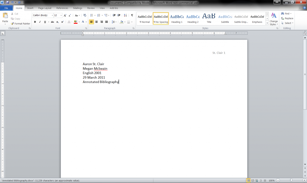 Annotated bibliography cover page mla