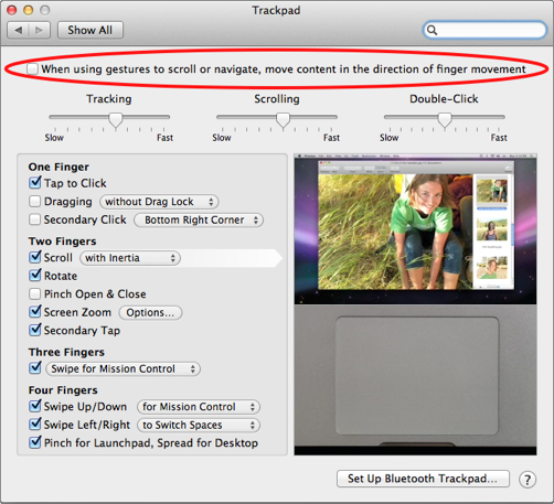 how to reverse scroll direction in os x lion