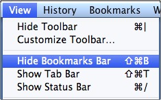 click hide bookmarks bar in the menu
