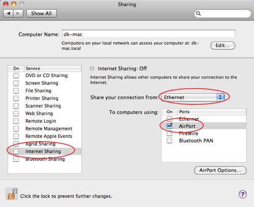 select ethernet and airport settings