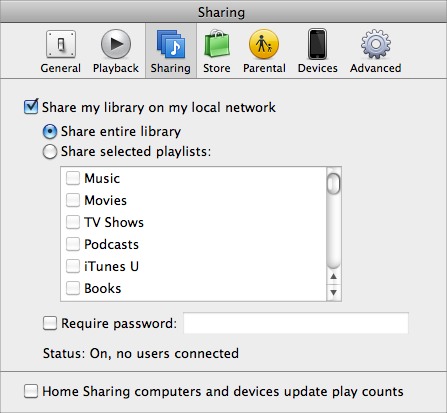 enable itunes home sharing