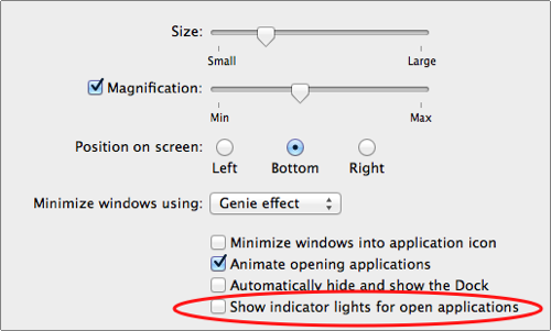 enable indicator lights for open applications
