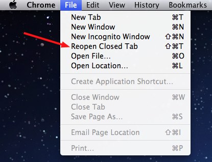 using the menu to reopen closed tab in OS X