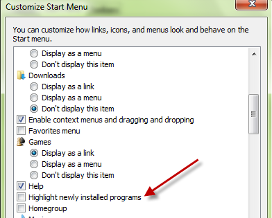 remove point out start menu items