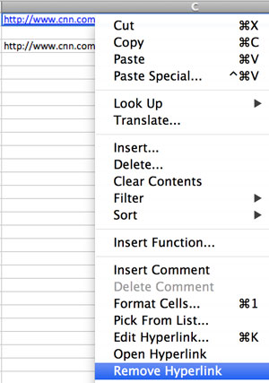 right-click and select remove hyperlink
