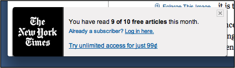 example of the NYT paywall