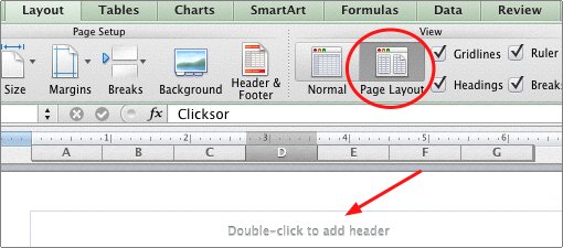 manual add header in page layout mode