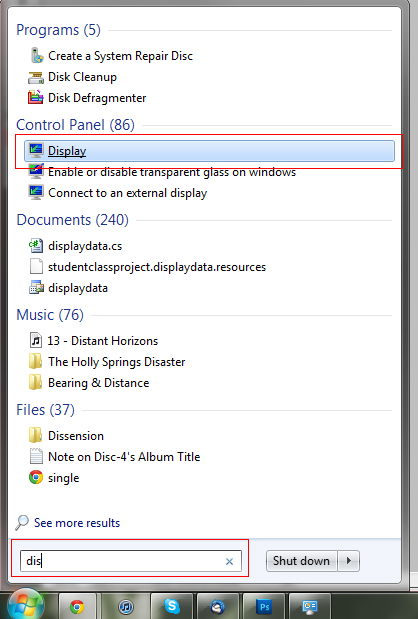 windows 7 display search