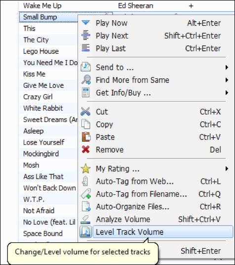 select level track volume