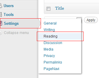 Wordpress Reading Settings