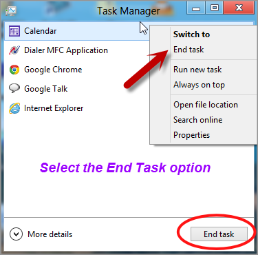 select End Task from the task manager