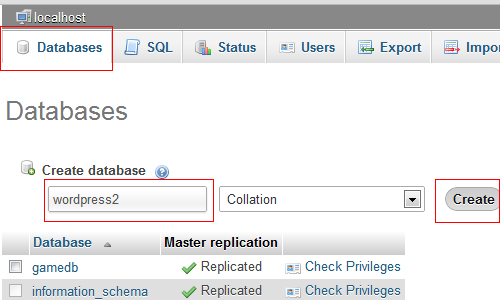 Wordpress Create database phpmyadmin