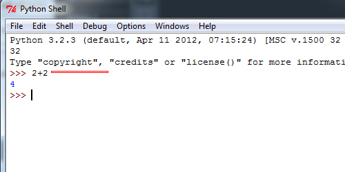 Python Shell 2+2