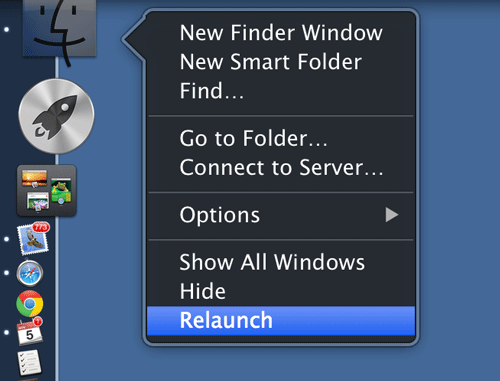 press relaunch from the finder menu