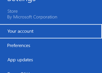 windows store account option