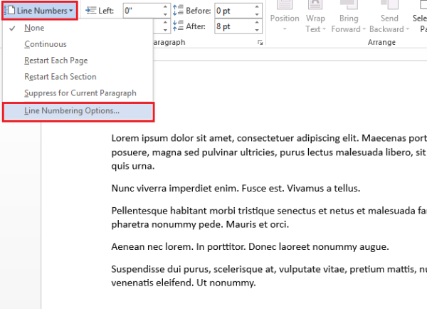Word 2013 Numbering Lines In Margins
