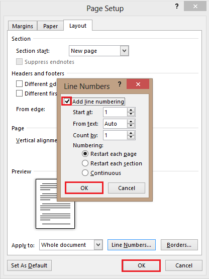 Word Numbering Lines