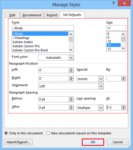 change after paragraph spacing in word 2013