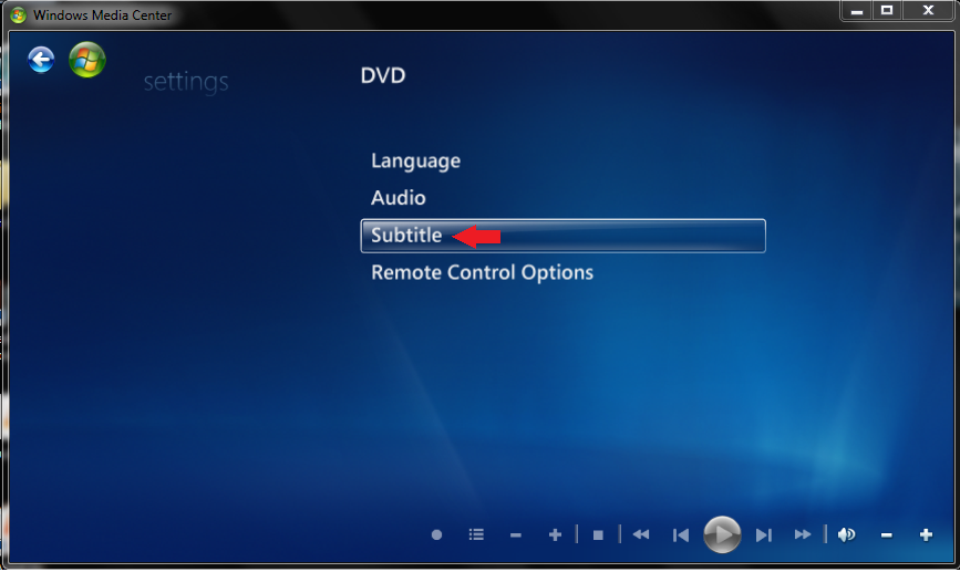 Windows Media Center Turn DVD Subtitles On and Off