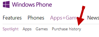 windows phone purchase history