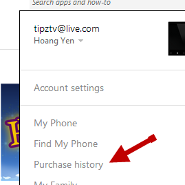 windows phone purchase history