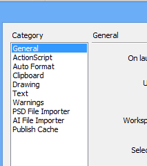 flash professional general settings