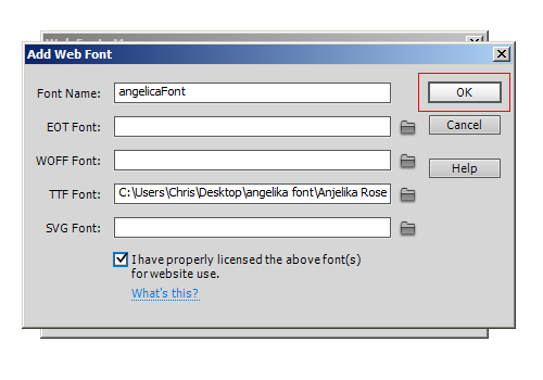 Select font file location web fonts