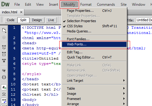 Dreamweaver CS6 Modify Web Fonts
