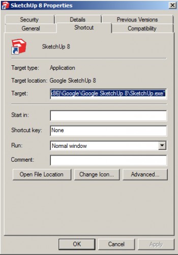 Windows 7 shortcut properties