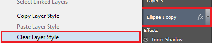 right on the ellipse layer and select clear layer style