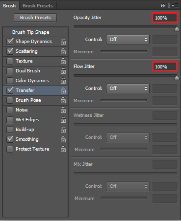 Set opacity jitter to 100% and the flow jitter to 100%