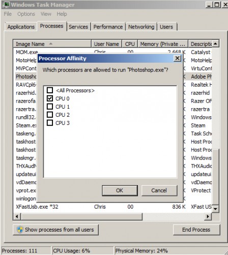 Windows 7 task manager set affinity cpu 0