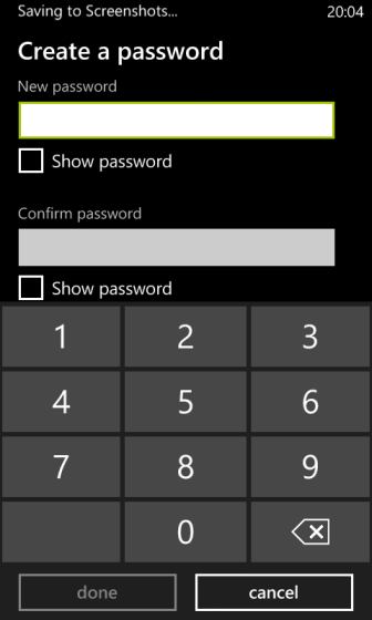 windows phone 8 create password