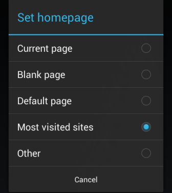 android browser set start up most visited site