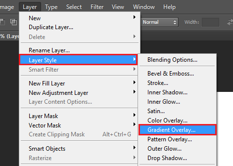 go to Layer > Layer Style > Gradient Overlay...