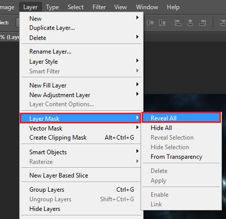 Go to Layer > Layer Mask > Reveal All