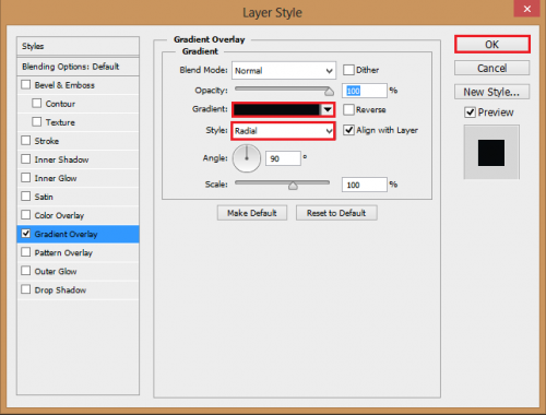 Change gradient style to radial. Change the gradient color to dark blues