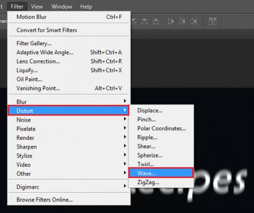 Under Filter select Distort > wave...