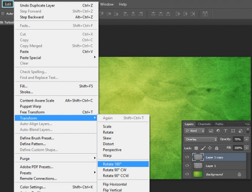 Diplicate this layer, and rotate the duplicate 180 degrees