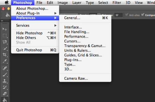 Photoshop > Preferences > Plug in