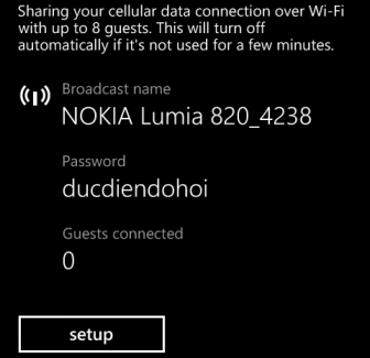 windows phone 8 configure hotspot password