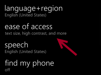 windows phone 8 ease of access