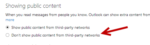 disable showing public content outlook