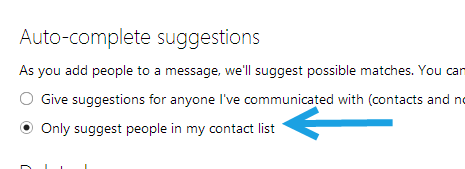 outlook auto-complete suggestions