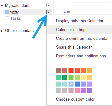 Google calendar settings