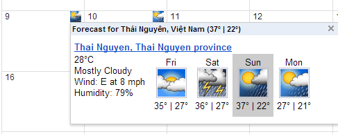 google calendar weather information