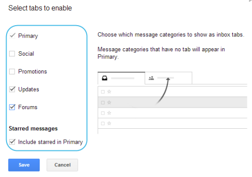select tabs to enable in gmail