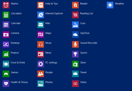 windows 8.1 app list blue theme